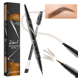 LOKFAR Microblading Eyebrow Pen, 2-In-1 Dual-Ended Waterproof Eyebrow Pencil with 4-Fork-Tip & Ultra-Precise Tip, and an Angled Eyebrow Brush, Eye Brow Pencils for Women -Light Brown
