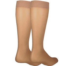NuVein Sheer Compression Stockings for Women, 8-15 mmHg Support, Light Denier, Knee High, Closed Toe, Beige, Small