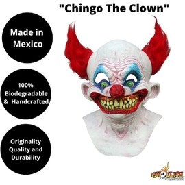 Ghoulish Productions Chingo The Clown Mask, Red Horns Hair Clown Mask.Adult Mask.One Size Latex Mask.Clowns Line.