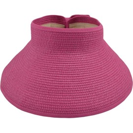 AUSUAYA Women Foldable Sun Protection Straw Visor, Roll Up Wide Brim Packable Beach Hat with Ponytail Hole for Travel GB- SM01 (Rose)