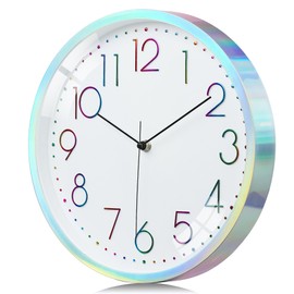 Lafocuse 3D Colourful Numbers Silent Wall Clock Silver Design Wall Clock Modern 30 cm No Ticking Noise Kitchen Clock Decoration for Children's Room Living Room Bedroom Office