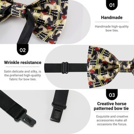 CHEIVEMENG Men's Horse Race Bow Tie Satin Silk Pre-tied Solid Horse Racing Bow Ties for Men with Gift Box