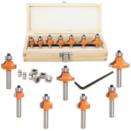 Sinoprotools 7-Piece Rounding Cutter and Quarter Bar Cutter Set, 8 mm Shank Round Milling Cutter and Radius Cutter, Rounding Cutter Router with Ball Bearings, Edge Milling Table Radius 2-3-4-5-6-8-10 (Set 7 Pieces)