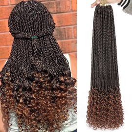 Mscat 24 Inch Goddess Box Braids Crochet Hair with Curly Ends 8 Packs Pre-looped 3X Synthetic Boho Box Braiding Hair for Women (15Strands/pack T30#)