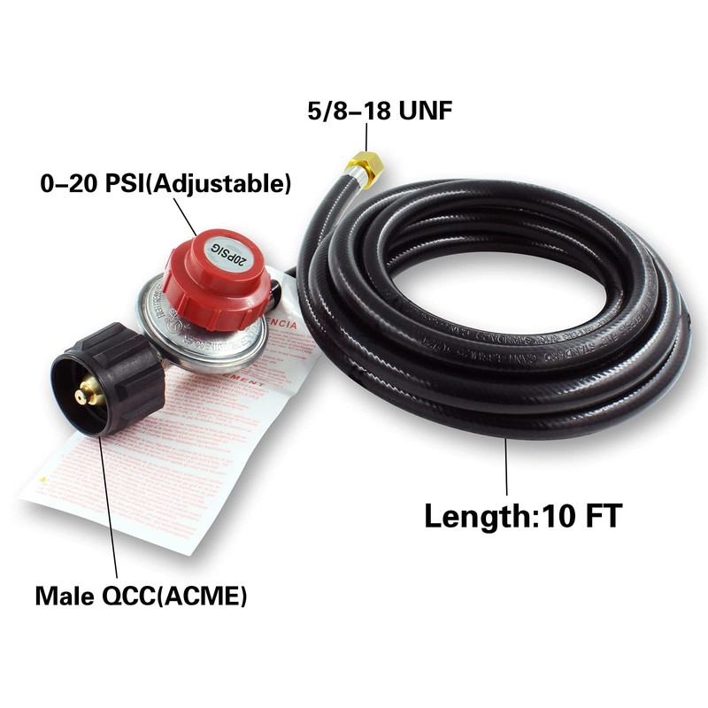 MENSI 10FT 20PSI Adjustable Propane Regulator Hose with Brass Orifice