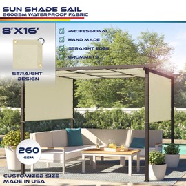 Windscreen4less 8'x16' Waterproof Sun Shade Sail Canopy Rectangle Sail Awning Tarp UV Shelter for Outdoor Patio Backyard - Custom Beige Color