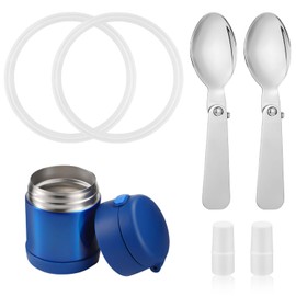 2pcs Stainless Steel Spoons & 2pcs Gaskets & 2pcs Elastic Columns Compatible with Thermos Funtainer 10OZ Food Jars, Small Foldable Spoons Replacement Accessories Dishwasher Safe