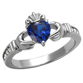Yourjewellerybox Sapphire Claddagh ring heart stainless steel irish celtic silver new 2093 (O)