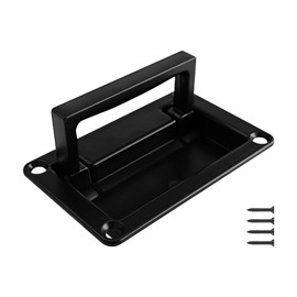 PDETVEO 1 Pack 3.7 x 2.4 Inch Zinc Alloy Recessed Pull Handle, Heavy Duty Black Flush Door Handle with Mount Screws for Toolbox, Drawer, Home Furniture(Small Size)