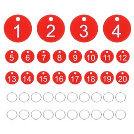 PATIKIL 20PCS Number Tags 1-20, Number Key Tags Plastic Numbered Keychain with Key Rings for Organizer Field Sales Hangers Clothes Labels ID, Red