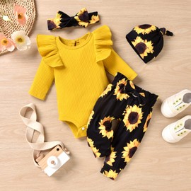 fioukiay Premature Baby Girls Clothes Infant Little Kids Romper Bodysuit Pants Clothing Set Fall Winter Outfit (Yellow, Preemie)