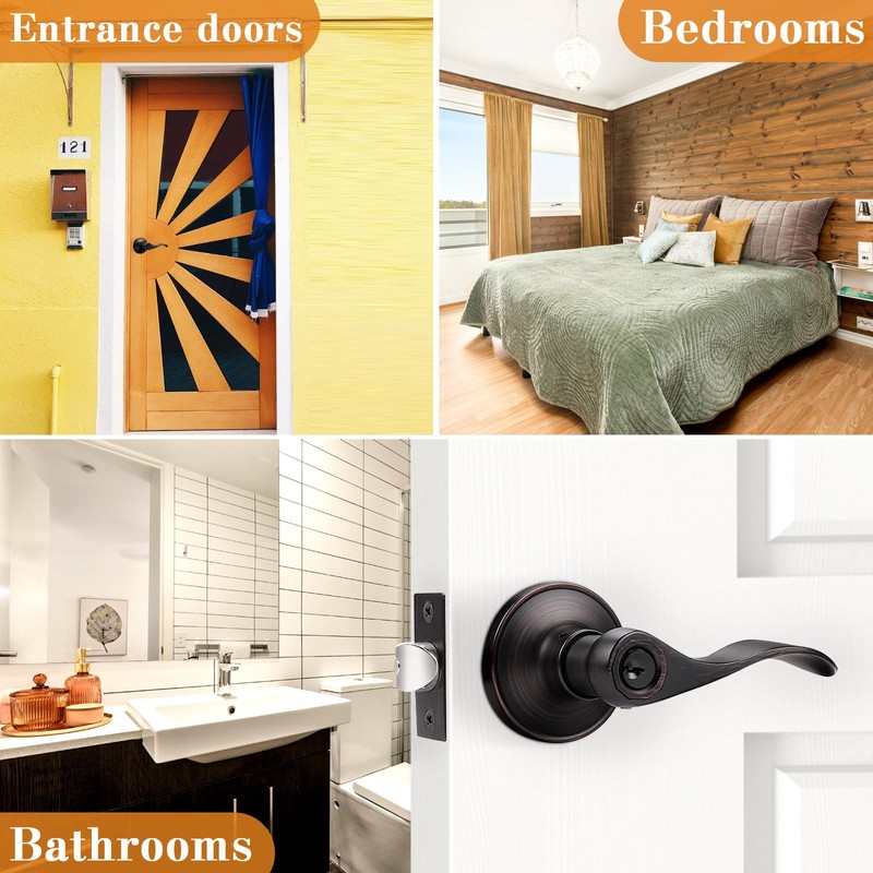 Probrico Keyed Alike Bronze Door Handle, Oil Rubbed Bronze Wave