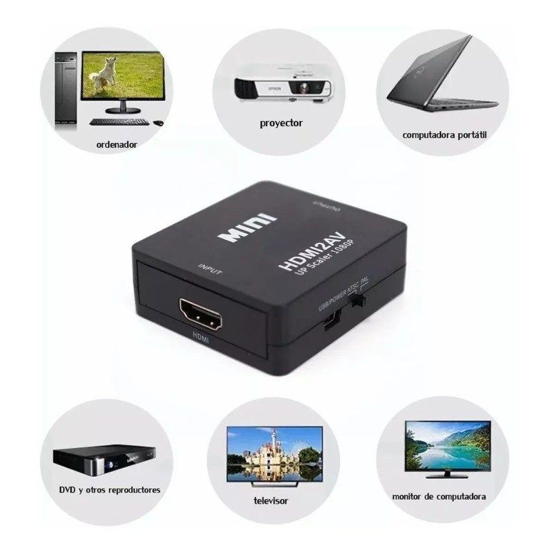 NOMARCA Adaptador Hdmi A Rca Av 1080p Convertidor De Audio