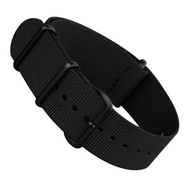 Black Infantry Military MoD NATO Nylon Fabric G10 4 Rings Watch Strap Band Black Buckle (22mm)