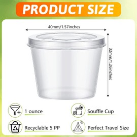 [200 PACK - 1 oz] Clear Diposable Plastic Containers with Lids, Small Mini Containers for Portion Controll, Jello Shot,Condiment Cups, Dipping Sauce, Salad Dressing Container, Portion Souffl, Pudding