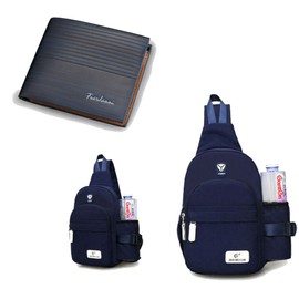 Unisex Blue Nylon Crossbody Shoulder Chest Sling Bag Daily Travel Backpack With Wallet