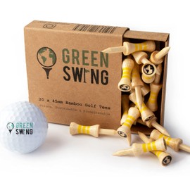 Green Swing Bamboo Golf Tees 45mm | Strong Sustainable Biodegradable | 20pcs (Natural Edition)