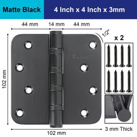Eumtenr 304 Stainless Steel 4" Door Hinges, Heavy Duty Ball Bearing Door Hinges 1/2'' Radius Corners for Exterior Interior Gate Swing Security Doors - Set of 2 Hinges (Matte Black)
