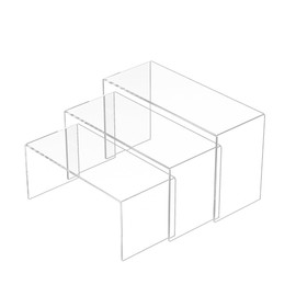 Sezanrpt Clear Display Risers Shelf 3 Pieces, Countertop Rectangular Acrylic Display Storage, Acrylic Organiser Stand for Funko Pop Figure, Cosmetics, Bags, Shoes, Collectibles - 22.8 x 24.1 x 25.4 cm