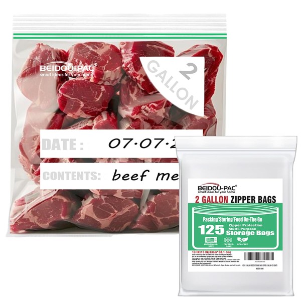 BEIDOU-PAC 2 Gallon Large Food Storage Freezer Bags, 125 Count