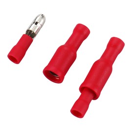 Baomain Premium Brass Male-Female Solderless Crimp Bullet Plug Connectors AWG 22-16 Gauge 0.156" Red 100 PCS/50Pairs (Red)