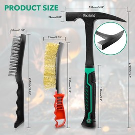 YesRight Chipping Hammer, 22oz Welding Chipping Hammer with 2Pcs Steel Wire Brush, Sheet Metal Hammers Slag Removal Tool for Welders Metal Cleaning Workshop & DIY Projects