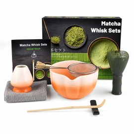 7pcs Matcha Whisk Set, Japanese Matcha Set Includes Green Plastic Chasen Whisk, Whisk Holder, Ceramic Matcha Bowl, Scoop, Sifter, Absorbent Cloth, Matcha Tea Kit for Beginners & Tea Lovers, Pink