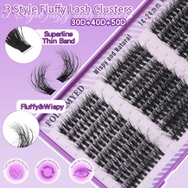 Natural Lash Clusters Wispy Lash Extension 30D+40D+50D Cluster Eyelash Extension 14-24mm Lashes Individual Eyelash Clusters D Curl DIY Lash Extension by FOINEMYED