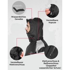 KEMIMOTO Men's Motorcycle Rain Suit, 15000 MMH₂O Waterproof Windproof Raincoat with Zip, Reflective Breathable Bicycle Rainwear, Piece Rain Jacket for Scooters, Fishing, Boat