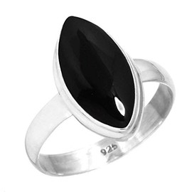 Jeweloporium 925 Silver Ring for Women Size K Real Black Onyx Stone Solitaire Silver Ring Birthday Gift Costume Jewelry