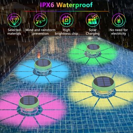 Odupa Solar Floating Pool Lights,RGB Color Changing Pool Floating Light,IPX6 Waterproof Pool Lights for Inground Pools/Bathrooms/Bathtubs/Ponds/Water Parks/Pool Par(2 Pack)