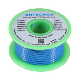 BNTECHGO 22 AWG 1007 Electric Wire 22 Gauge PVC 1007 Wire Solid Wire Hook Up Wire 300V Solid Tinned Copper Wire Blue 25 ft Per Reel for DIY