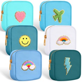 Zubebe 6 Pcs Preppy Patch Cute Makeup Bags Toiletry Bags Skincare Bag Chenille Letter Nylon Bag for Purse Small Zipper Cosmetic Makeup Pouch Preppy Things for Travel(Stylish)