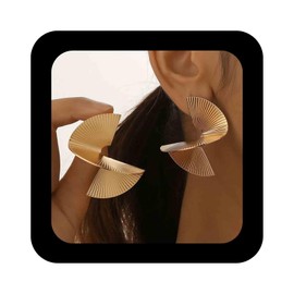 IRCOMULTI Exaggerated Gold Geometric Earrings Sectored Twisted Earring Punk Metal Statement Earrings Large Geometric Stud Earrings Jewelry for Women