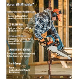 ZOHAN 042 Ear Defenders with Radio, MP3 FM/AM Earmuffs for Industry, Noise Cancelling Music Ear Defenders for Weeding & Noise-Intensive Leisure Activities, SNR 30 dB, NRR 25 dB, Yellow