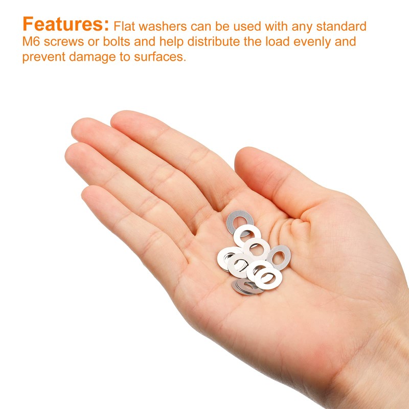 sourcing map M6 304 Stainless Steel Flat Washers, 100pcs 6x12x0.3mm