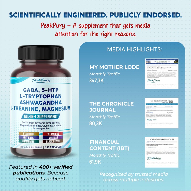 PEAKPURY GABA, 5-HTP L-Tryptophan Ashwagandha Chamomile L-Theanine Magnesium