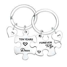 Nfyxcaz Ten Years Down Forever to Go Couples Keyring 10 Years Anniversary Keychain 2Pcs Puzzle Piece Matching Couple Gifts