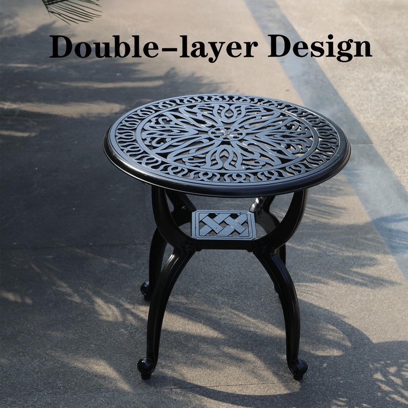 GXOUTAL Cast Aluminum Outdoor Side Table, All Weather Round Small