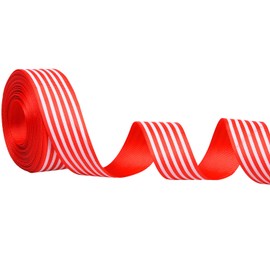 Jomnvo 10 Yards Red and White Striped Grosgrain Ribbon Christmas Striped Ribbon Striped Fabric Grosgrain Ribbon Candy Cane Craft Wrapping Striped Ribbons, 1 Inch Wide, White,Red