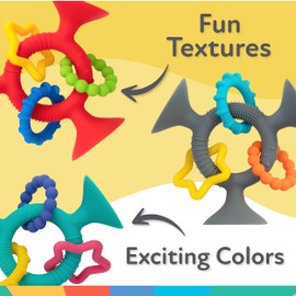 Nuby Silly Three Prong Interactive Suction Toy with Colorful Rings, Aqua