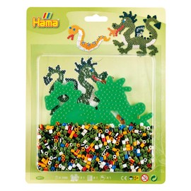Hama Perlen 4211 Dragon Set with Approx. 1,100 Colourful Midi Iron-On Beads with Diameter 5 mm Pin Plate Including Ironing Paper Creative Craft Fun for Young and Old