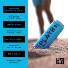 PLAYR1 No Artificial Sugar Energy Drink Variety Pack Caffeine Free, 4 Flavors, Electrolytes, Vitamin B12, Non Carbonated Gluten Free, Natural energy Drink Variety Pack 24