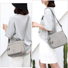 Milky Way Womens Waterproof Multi-Pocket Shoulder Bag Adjustable Strap Crossbody Handbags Casual Canvas Messenger Bags Purses (Gray)