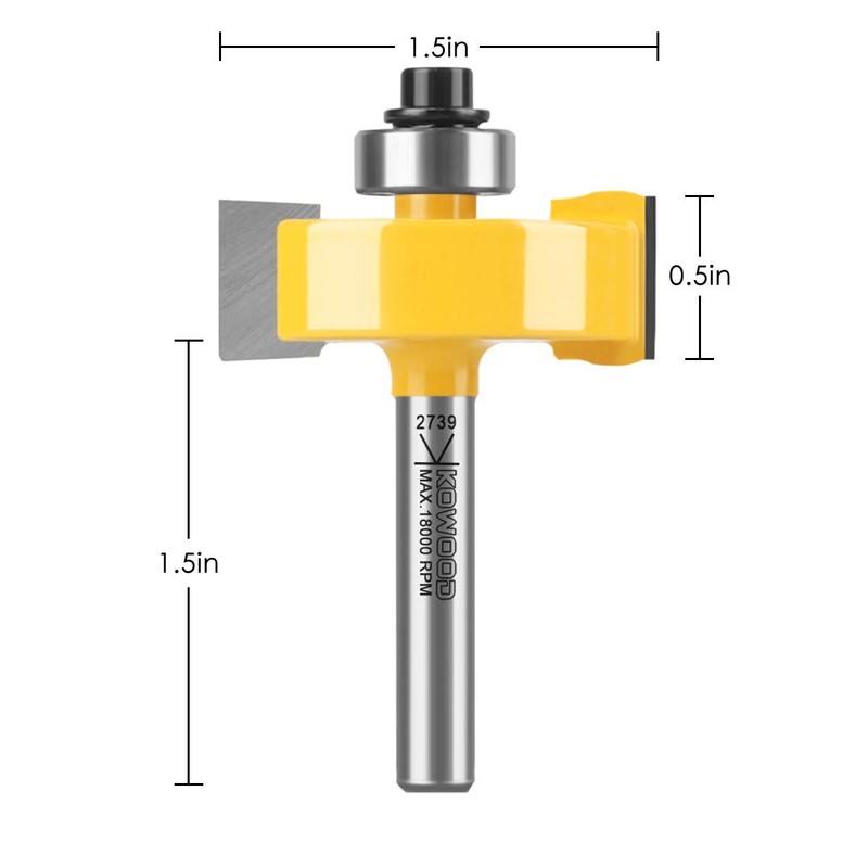 KOWOOD Rabbet Router Bit 1/4" Shank, 1-3/8" Height Multi-Slot Milling