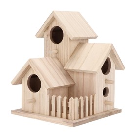 Bird Houses for Outside, 4 Hole Kids Adults DIY Birdhouse for Painting, Mini Handmade Arts and Crafts Wooden Bird House for Garden and Patio Decorative, 6.1" x 6.1" x 7.9" (3 Room)