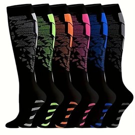 GEYIWSSXY 6 Pairs Compression Socks for Men and Women - Colorful Compression Socks for Sports Running Travel Cycling, Multi-04, S-M