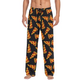 BRIVOKA Men's Pizza Pajama Pants Sleep Long Pants, Black Nightwear Pjs Bottoms with Elastic Waist L