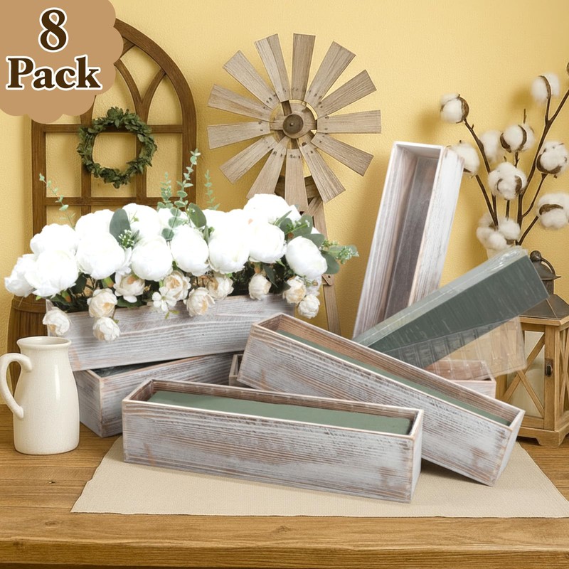 Sintuff 8 Set Rectangle Wooden Planters, 17 x 4 Inch