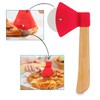 ANDINUS Pizza Cutter Axe Shape - Wooden Handle Red Plastic